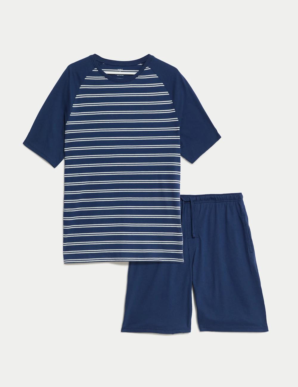 Pijama corto en punto camiseta a rayas