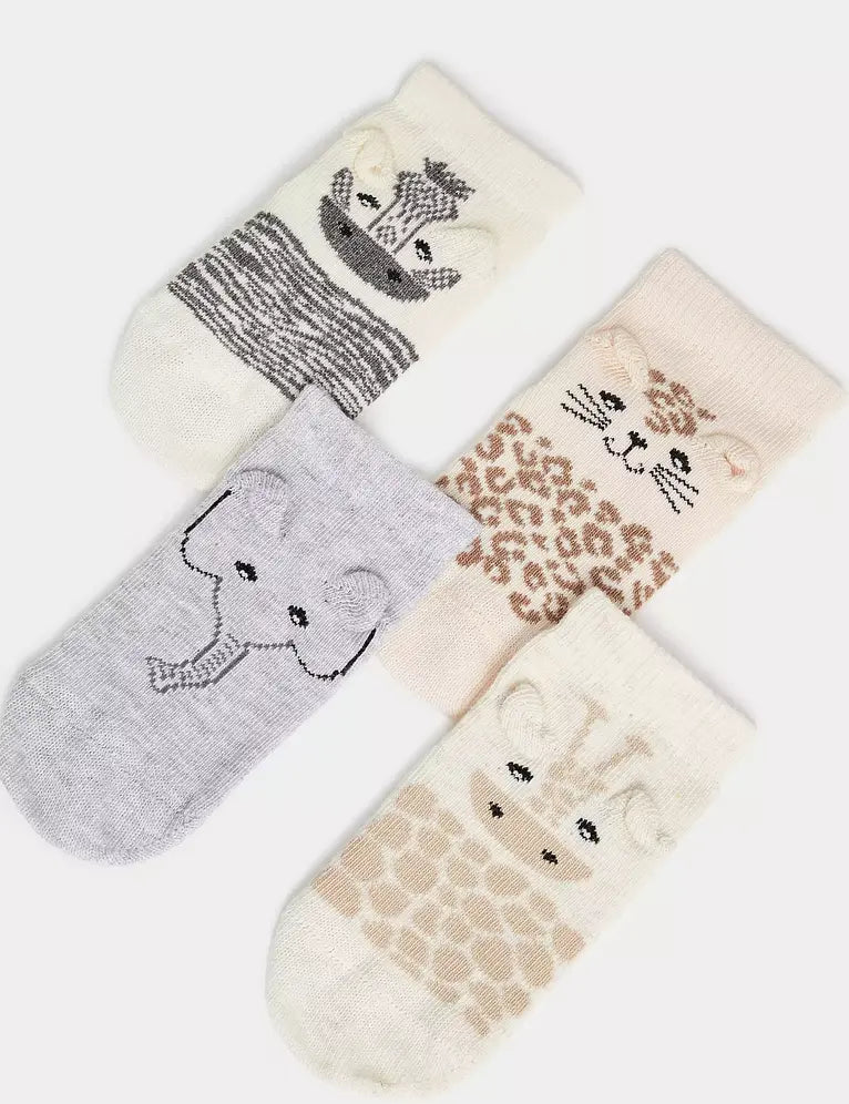 Pack de 4 pares de calcetines Bebé caritas animales