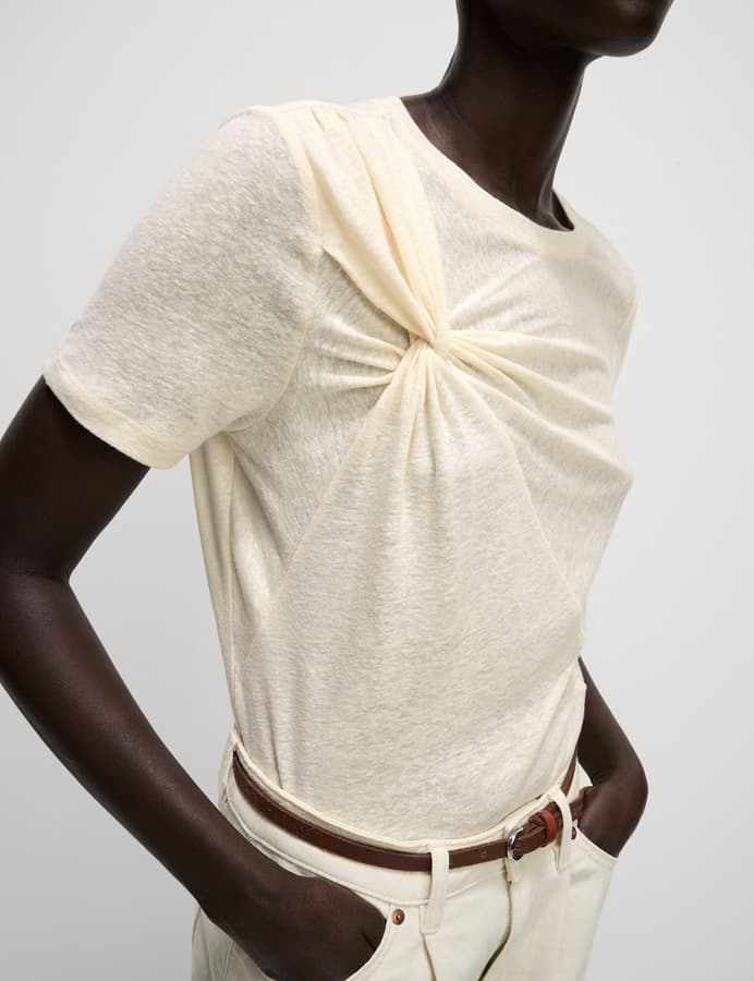 Top de lino de manga corta