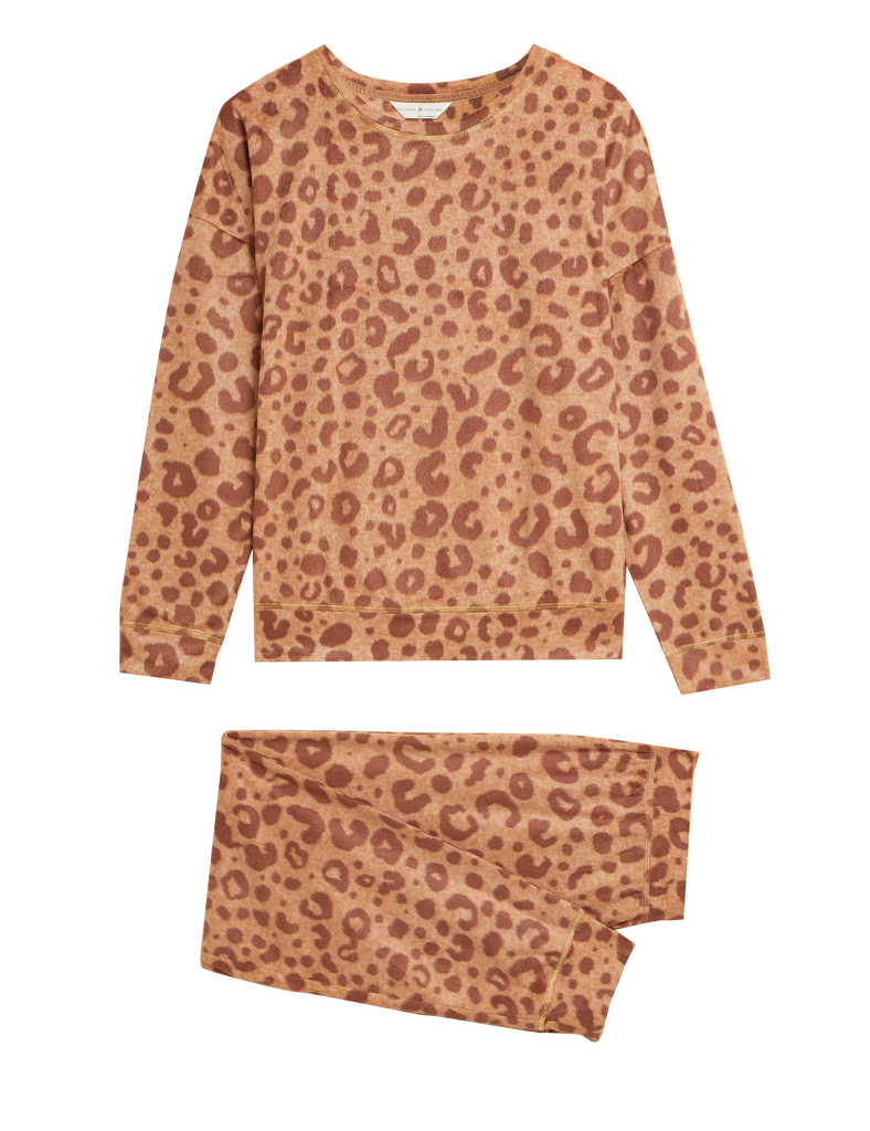 Pijama diseño leopardo manga larga con puño polar