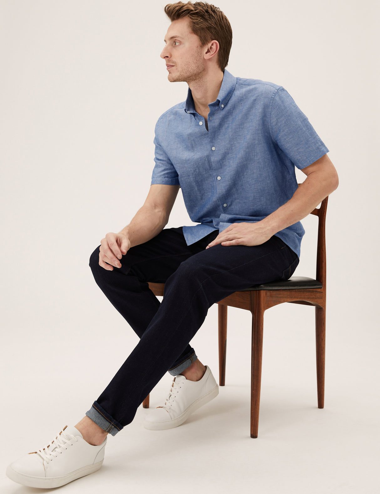 Camisa de lino manga corta  lisa