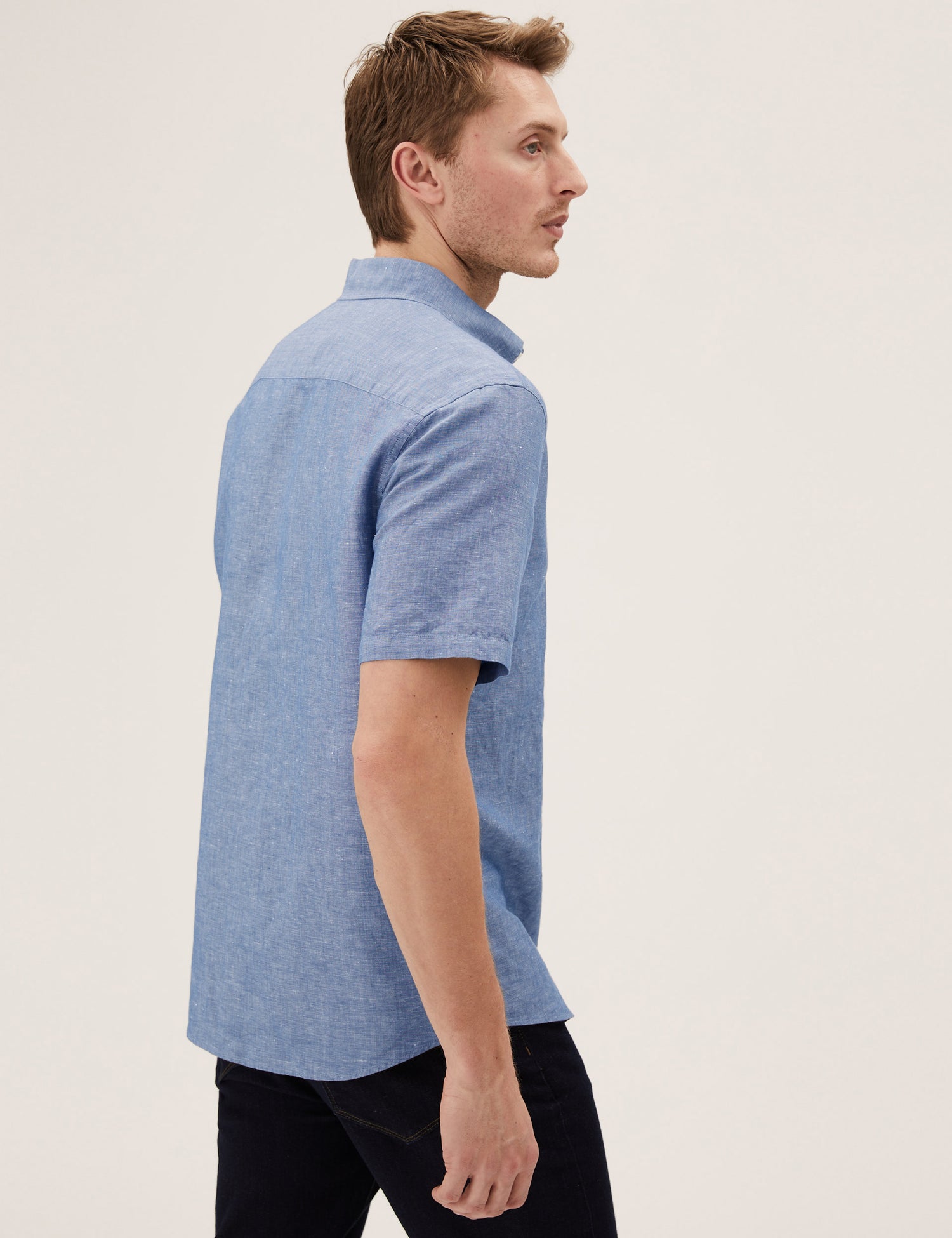 Camisa de lino manga corta  lisa