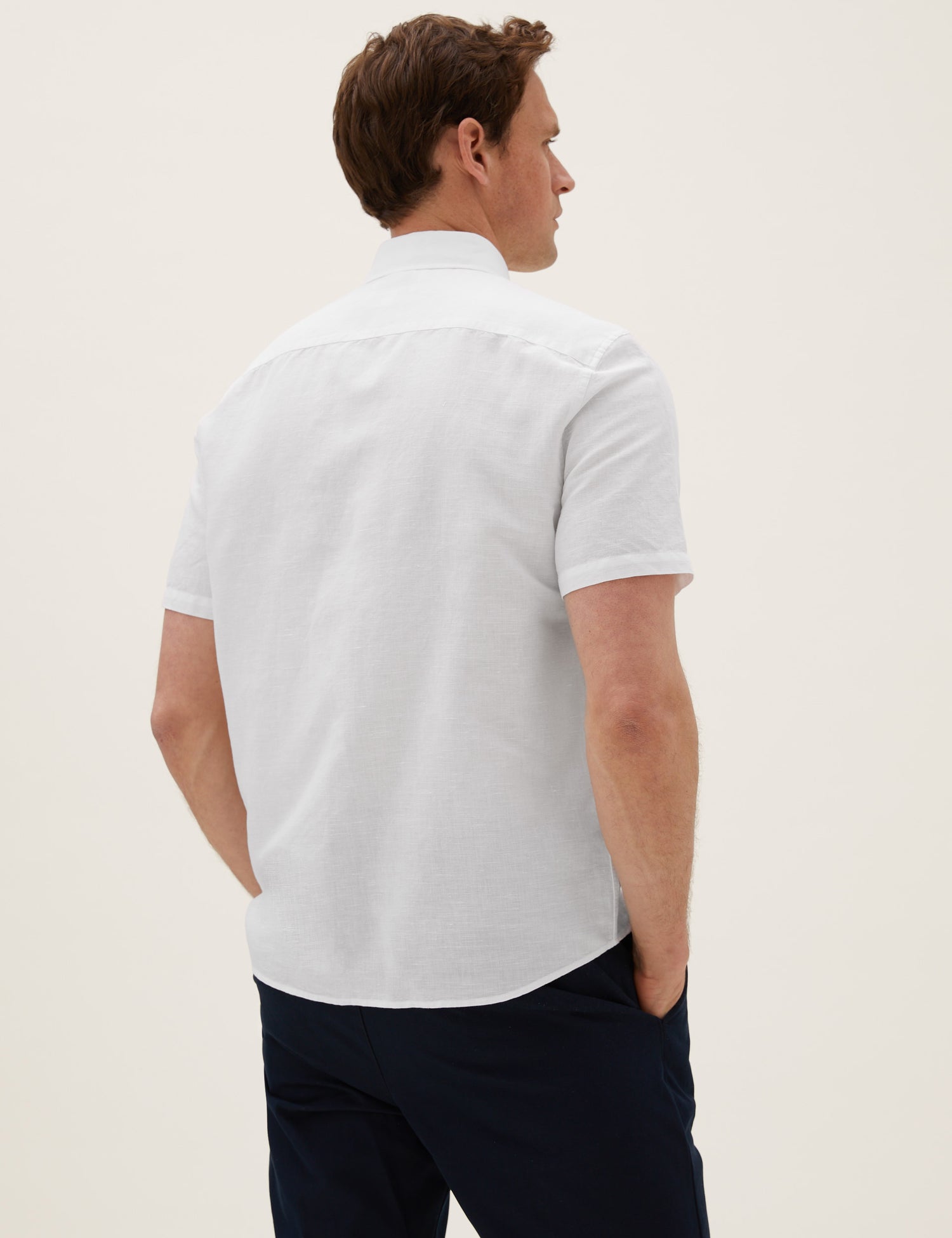 Camisa de lino manga corta  lisa