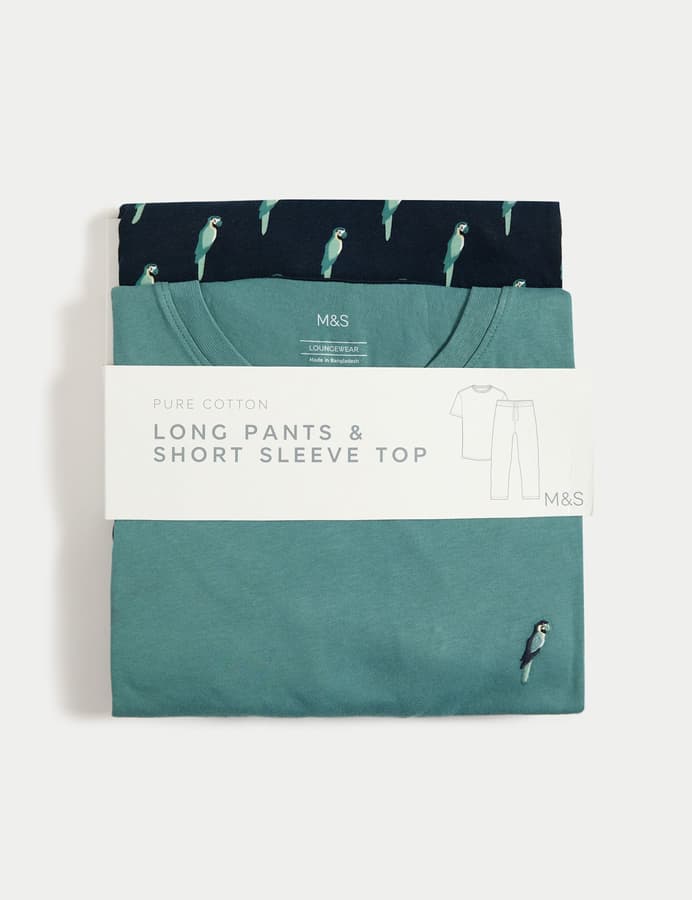 Pijama de punto con camiseta de manga corta diseño Loros