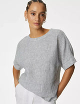 Blusa de lino de rayas manga corta