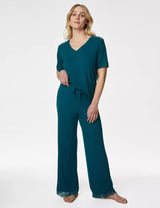Pantalón de pijama largo con detalle de encaje