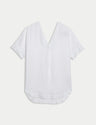 Blusa de lino de manga corta lisa