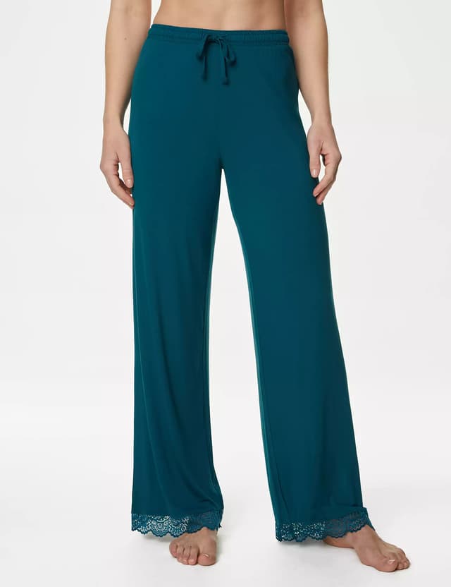 Pantalón de pijama largo con detalle de encaje