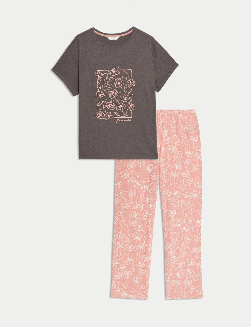 Pijama de pantalón largo y top de manga corta con diseño