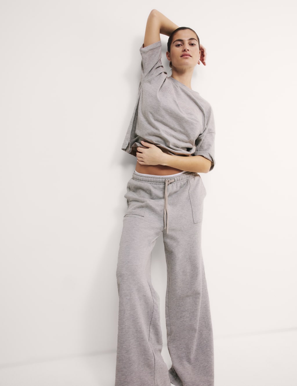 Pijama de algodón con pantalón largo y top de manga corta