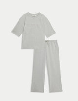 Pijama de algodón con pantalón largo y top de manga corta