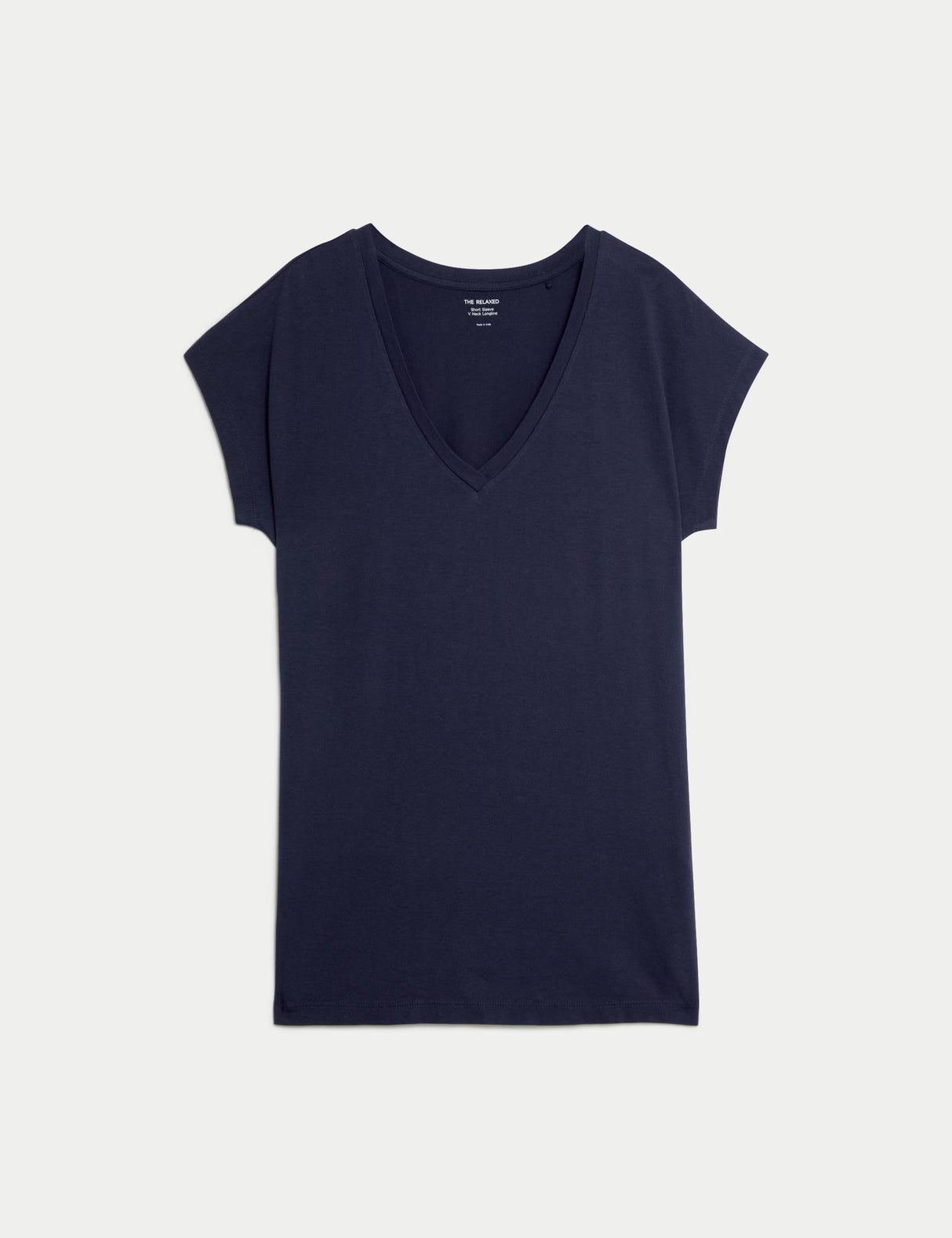 Camiseta básica de manga corta y escote pico de corte relax