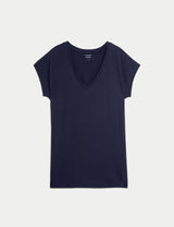 Camiseta básica de manga corta y escote pico de corte relax