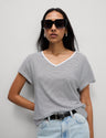 Top de lino de rayas con escote pico