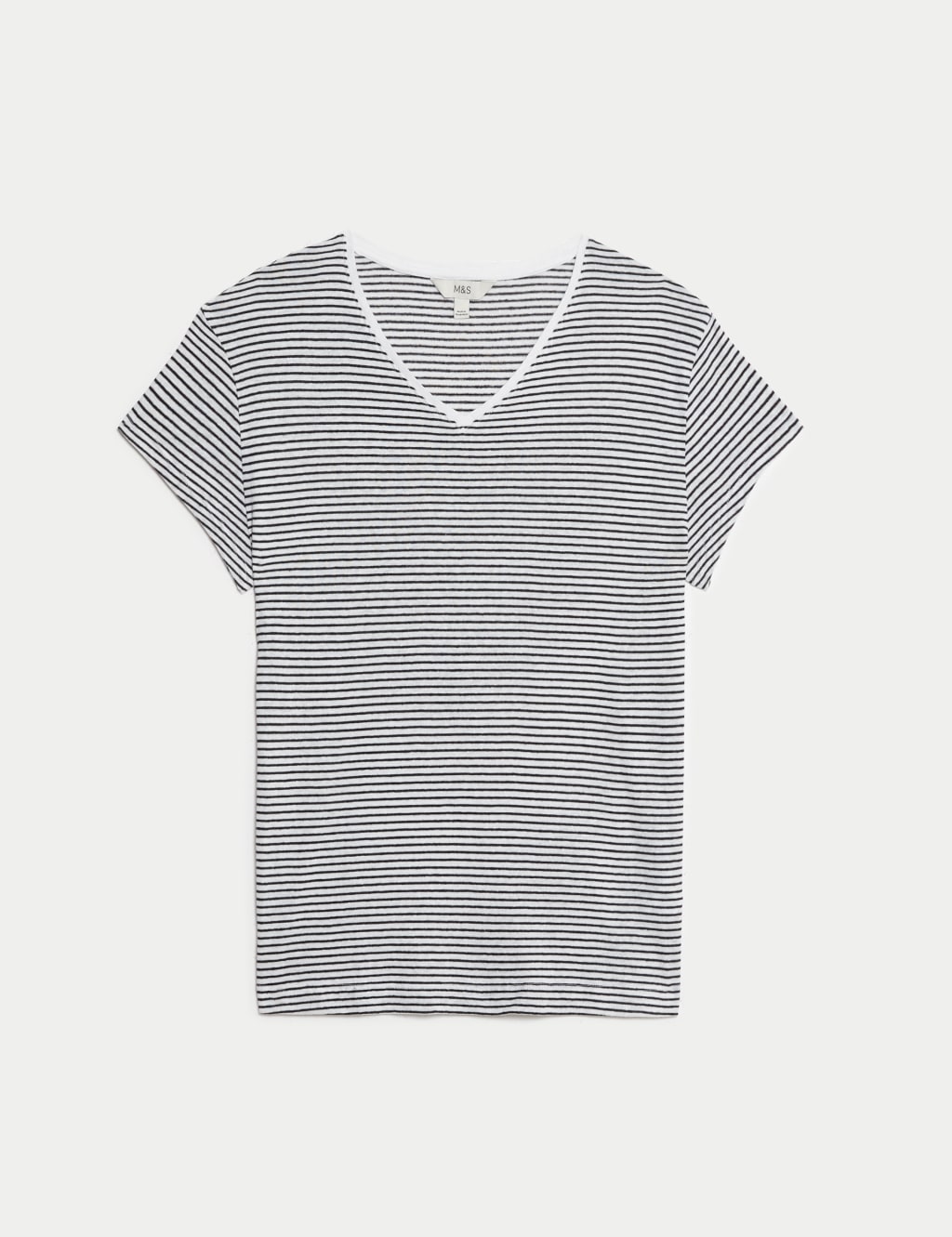 Top de lino de rayas con escote pico