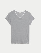 Top de lino de rayas con escote pico