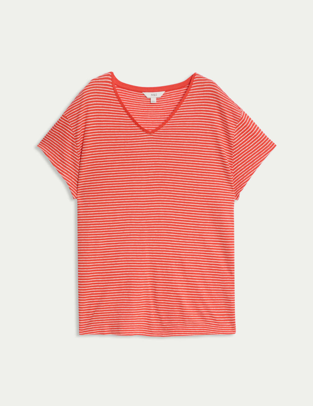 Top de lino de rayas con escote pico