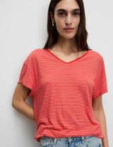 Top de lino de rayas con escote pico