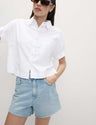 Blusa de lino de manga corta con bolsillo