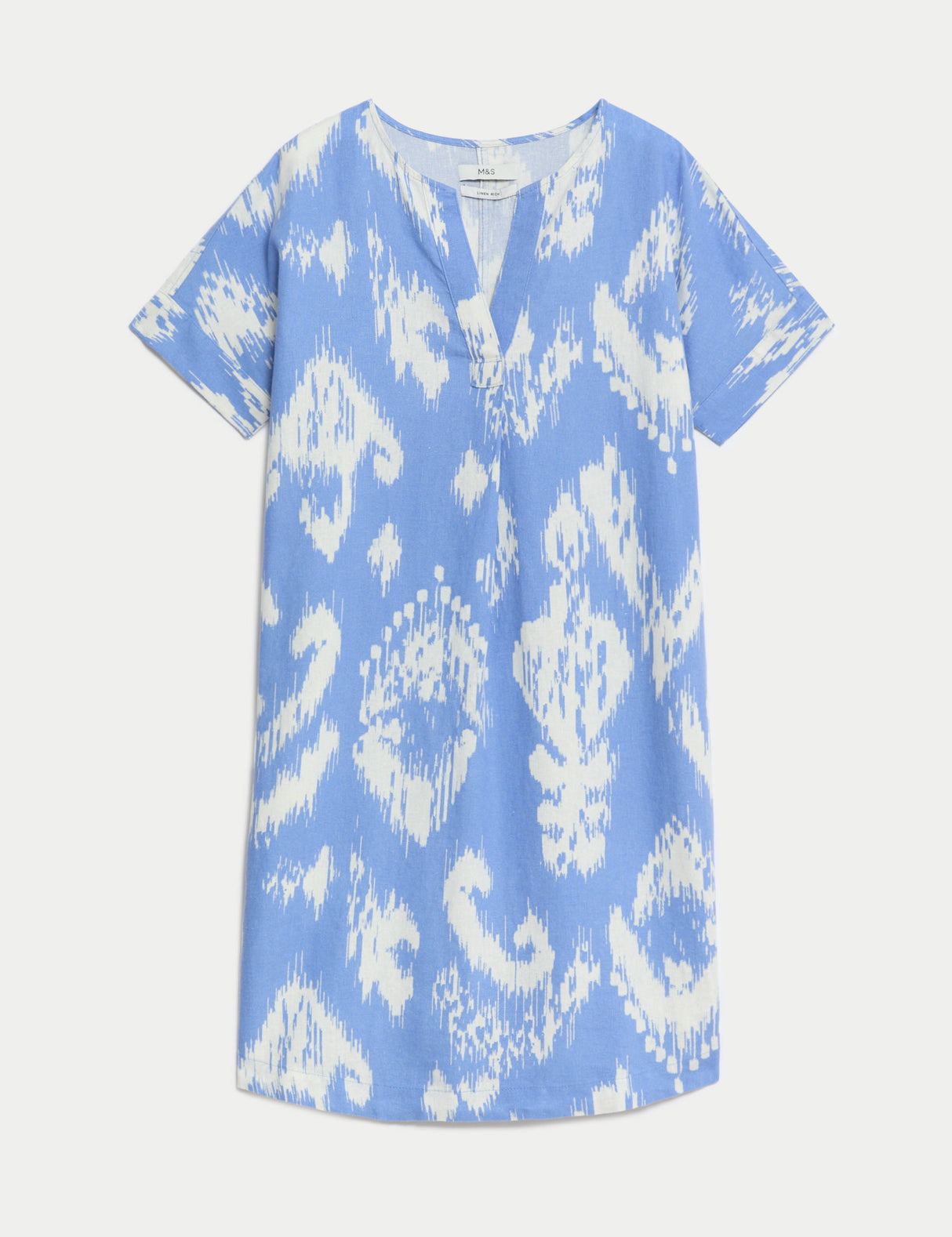 Vestido de lino estampado de manga corta