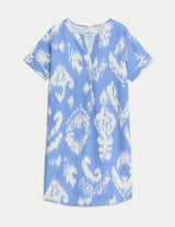 Vestido de lino estampado de manga corta