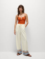 Pantalón de lino viscosa con franja