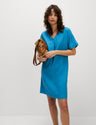 Vestido de lino de manga corta y escote pico