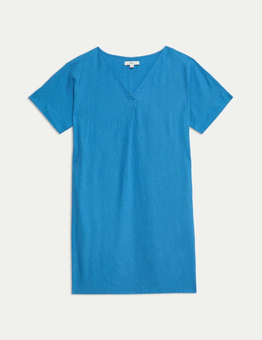 Vestido de lino de manga corta y escote pico