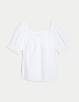 Blusa de manga corta con detalles elásticos