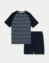 Pijama corto en punto camiseta a rayas