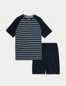 Pijama corto en punto camiseta a rayas