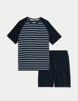 Pijama corto en punto camiseta a rayas