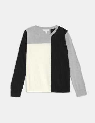 Jersey de cuello redondo con diseño bloques de color