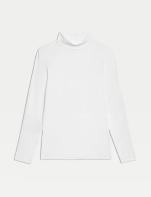 Camiseta básica de manga larga con cuello cisne