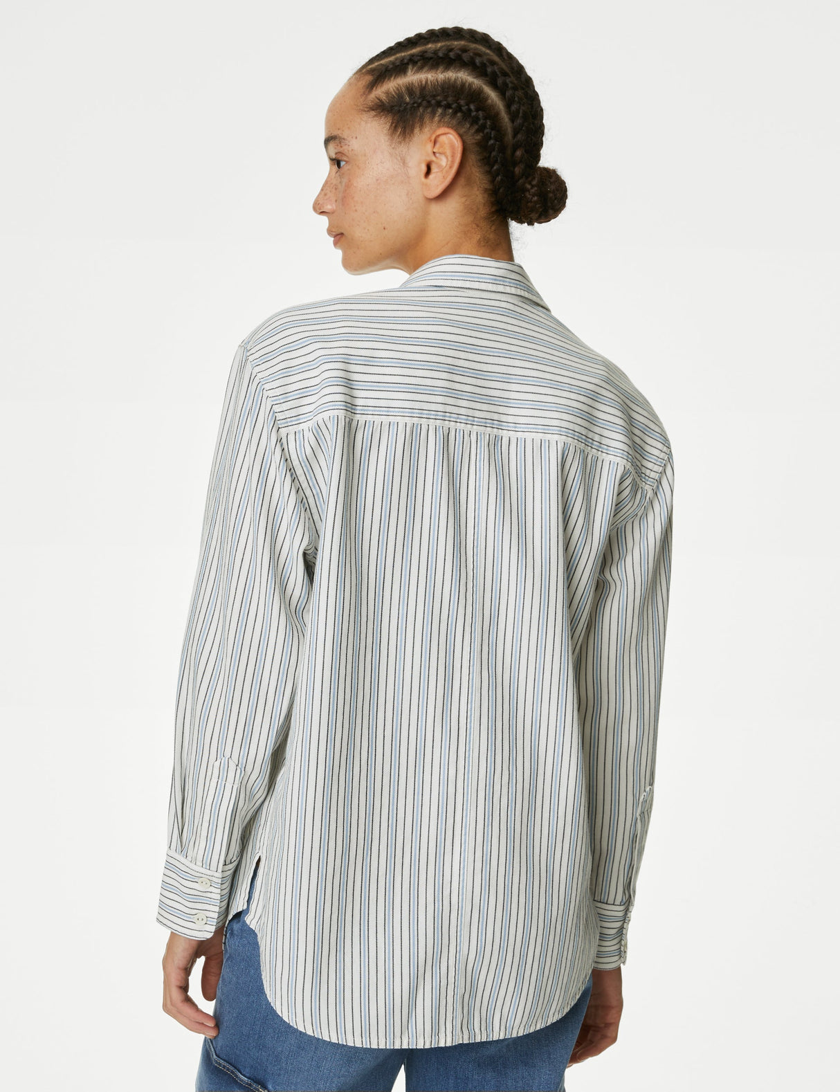 Blusa de manga larga de rayas con bolsillo