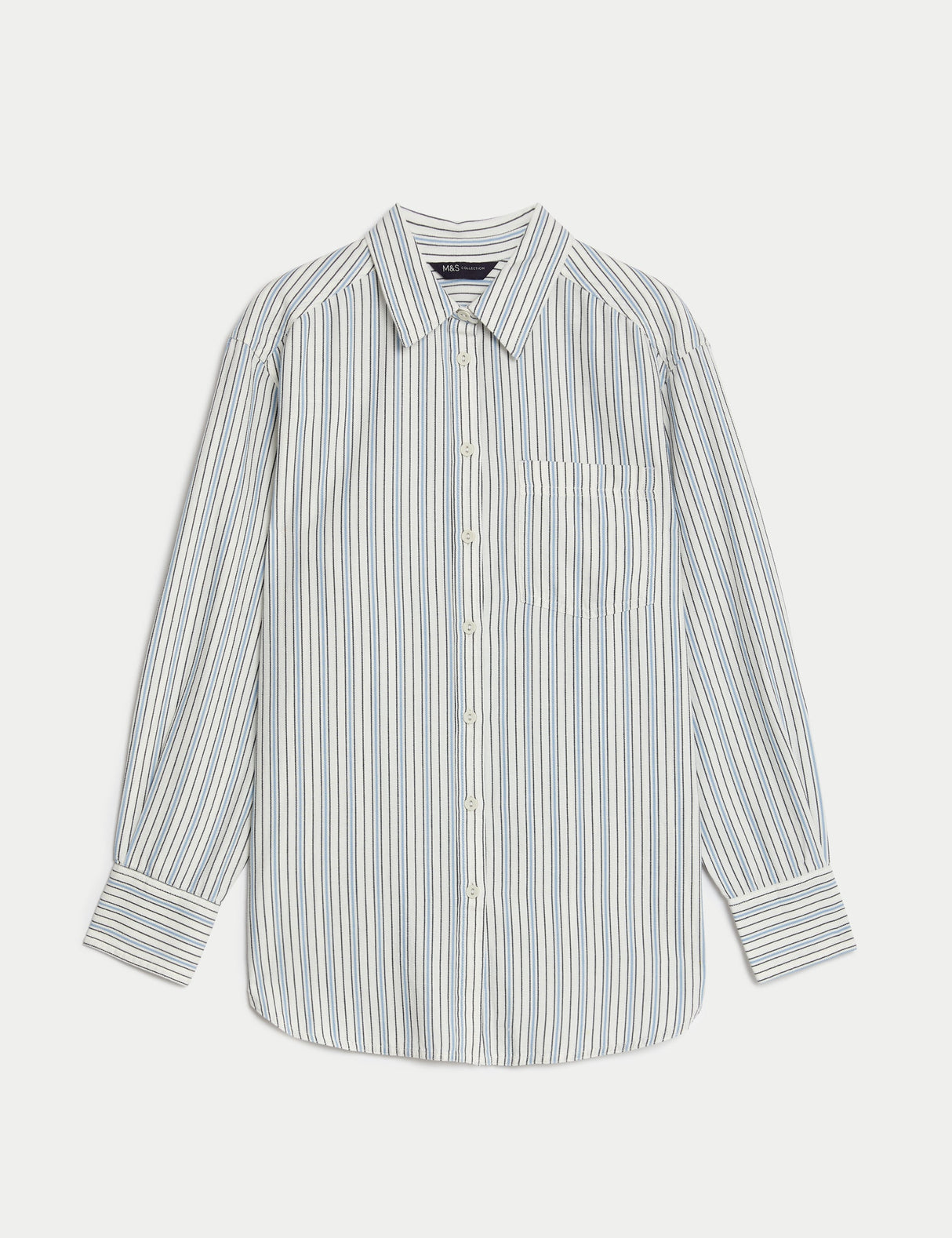 Blusa de manga larga de rayas con bolsillo