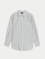 Blusa de manga larga de rayas con bolsillo