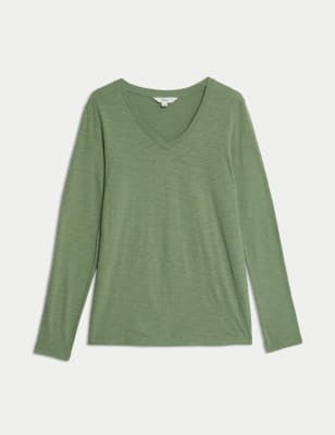 Top de manga larga con escote pico