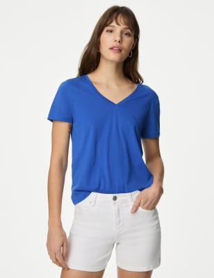 Camiseta básica de manga corta y escote pico