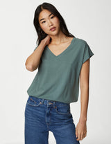 Camiseta básica de manga corta y escote pico de corte relax