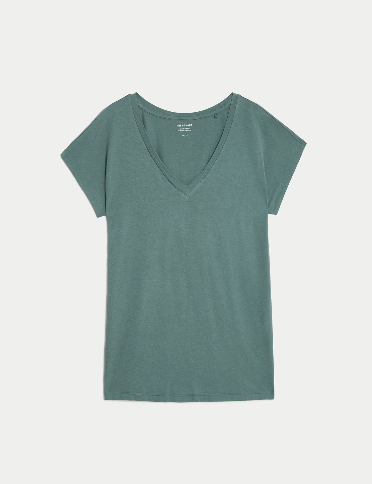 Camiseta básica de manga corta y escote pico de corte relax