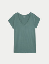 Camiseta básica de manga corta y escote pico de corte relax