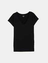 Camiseta básica de manga corta y escote pico de corte relax