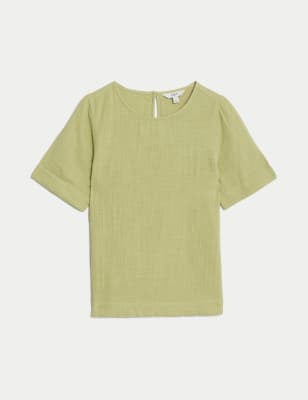 Blusa de manga corta con tela ondulada