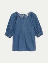 Blusa denim de manga corta estilo puff