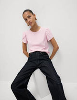 Blusa lisa de manga corta abullonada