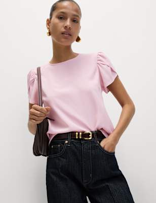 Blusa lisa de manga corta abullonada