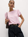 Blusa lisa de manga corta abullonada
