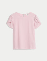 Blusa lisa de manga corta abullonada