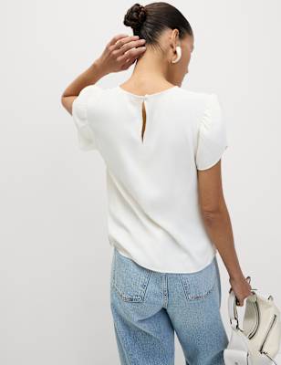 Blusa lisa de manga corta abullonada